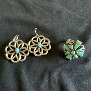 Silver and Turqouise Earrings and Ring Set